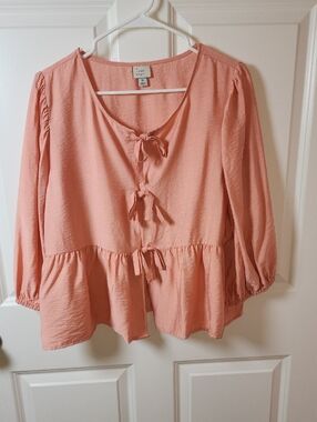 a new day Peach Tie-Front Peplum Blouse